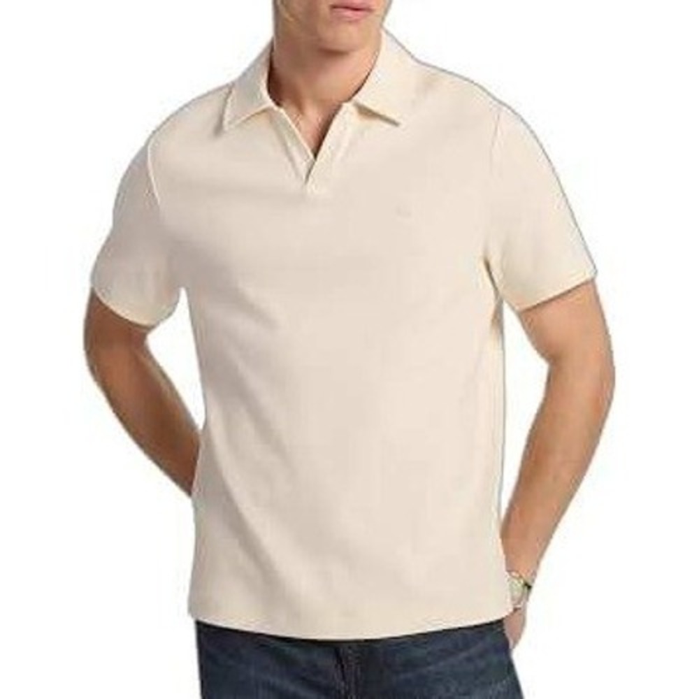 NWT Michael Kors Men's M Beige Ribbed Johnny Collar Polo Shirt Cotton Blend